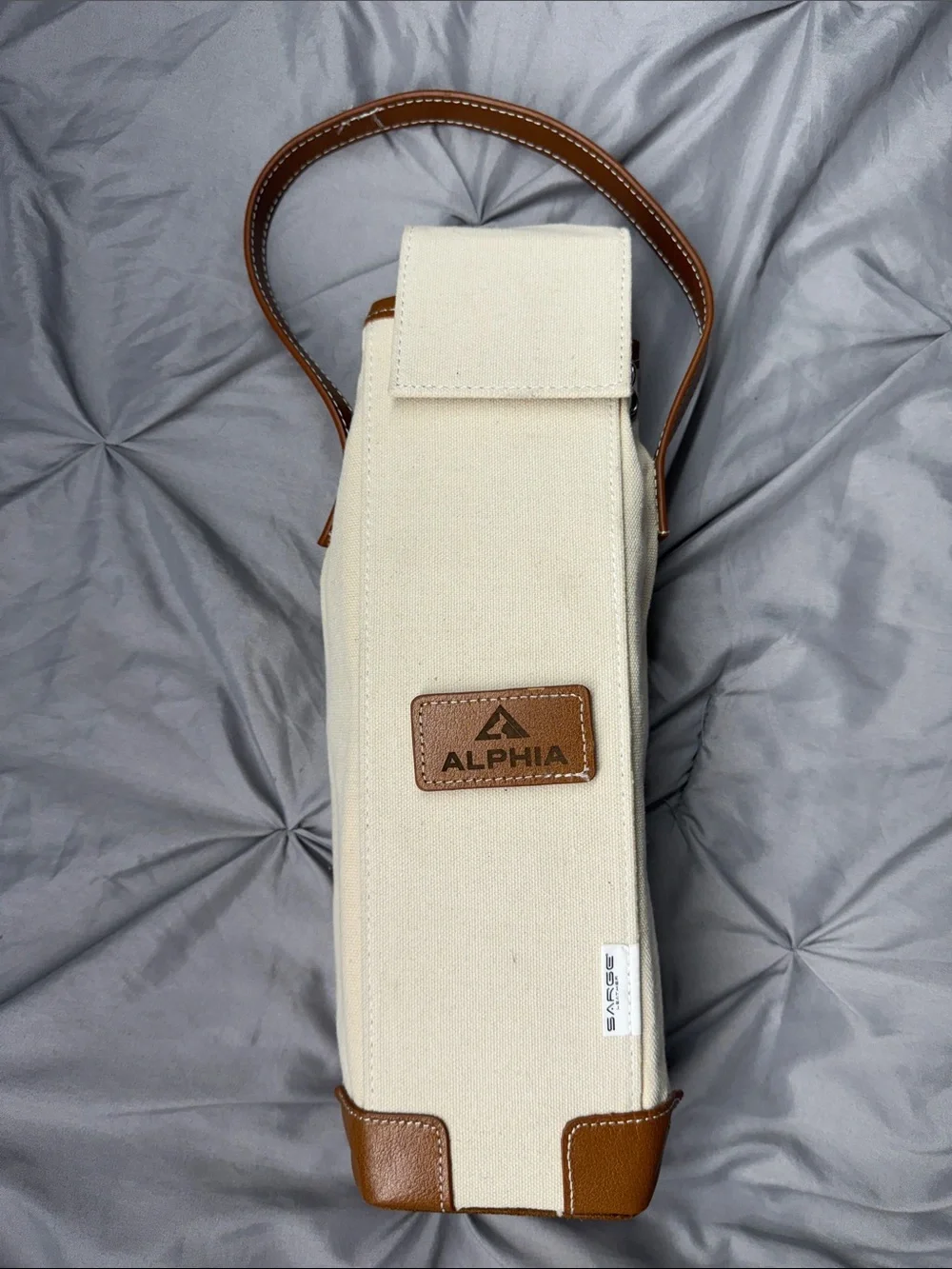 Alphia - Cream Canvas & Brown Leather Insulated Wine Bottle Carrier
